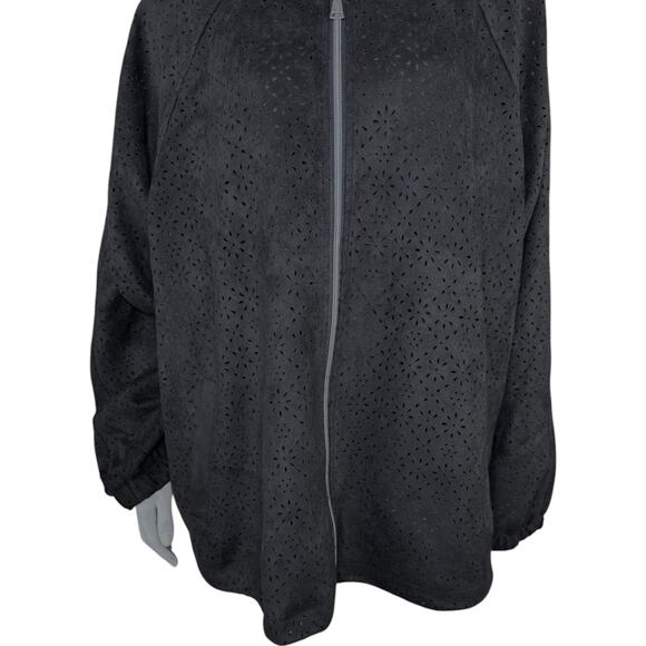 Dennis Basso Perforated Faux Suede Jacket Black X-Large NWOT Eyelet Lined - Picture 7 of 13